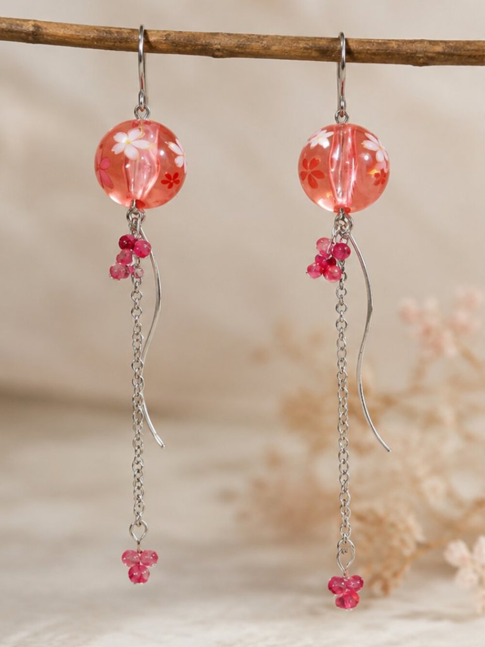 Handcrafted, One-of-a-kind, Cherry Blossom Sakura Pink Earring, Titanium Hooks